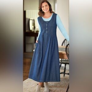 Vermont Country Store Pintuck Denim Jumper With Pockets